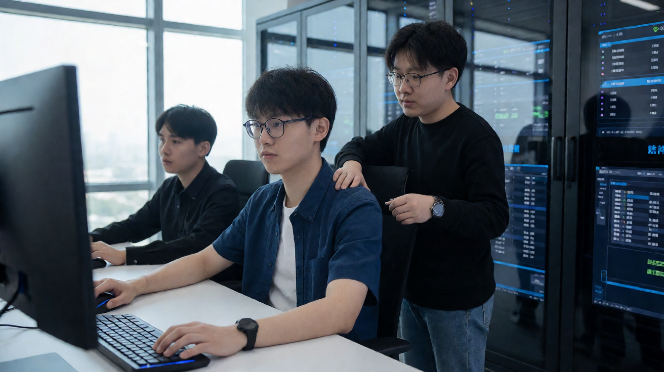 Score电竞团队在数据中心进行赛事数据分析